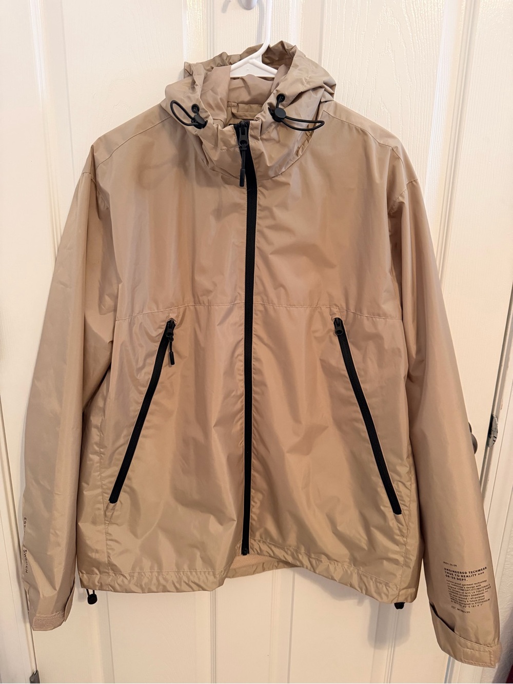 H&M Men's Hooded Rain Jacket in Beige with Black Zips